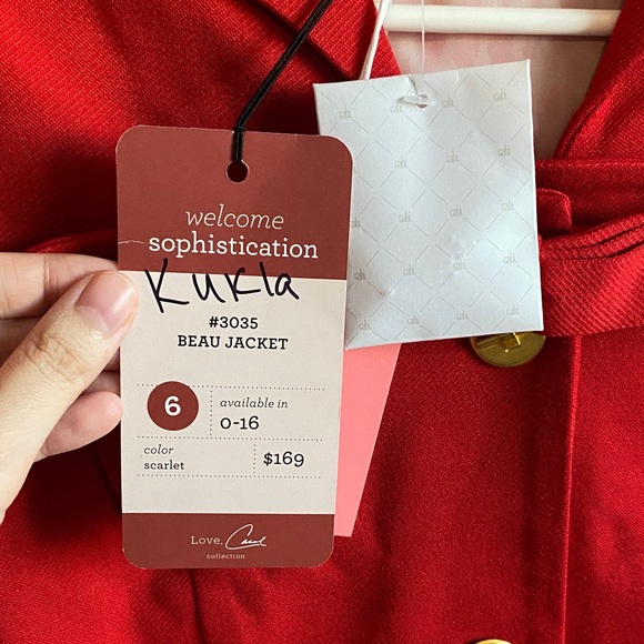CAbi Womens Scarlet Red Blazer with Gold Accents - Picture 3 of 16